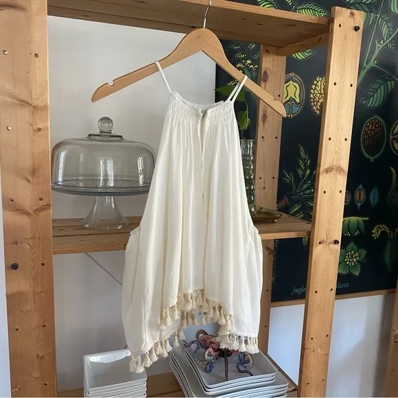 Stillwater Cream White Split Front Tassel Hem Tank Top Medium - Picture 4 of 13